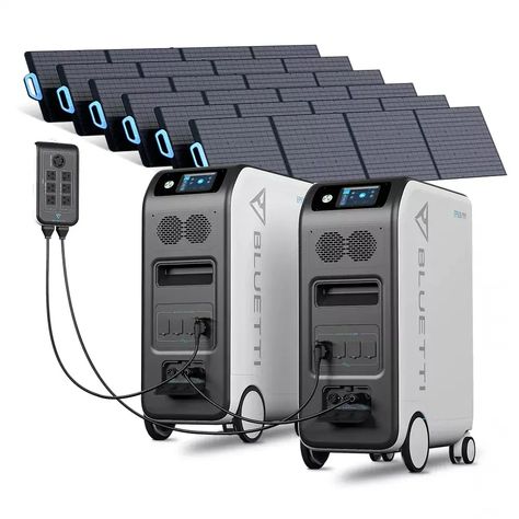 Introducing the BLUETTI Solar Generator Kit, featuring 2 EP500 power stations, 6 PV200 solar panels, and 1 Split Phase Fusion Box. With a massive 5100Wh LiFePO4 battery pack and a powerful 2000W pure sine wave AC inverter (3000W for the EP500 Pro), this all-in-one backup power station is perfect for everything from camping trips to whole-house backup during unexpected outages. The EP500's advanced Battery Management System and LiFePO4 chemistry ensure incr Solar Powered Generator, Solar Power Station, Portable Solar Power, Ups System, Off Grid Power, Generator House, Solar Panel Kits, Lifepo4 Battery, Family Camping Trip