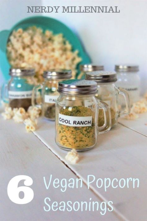 Oil Free Popcorn, Dairy Free Popcorn Seasoning, Vegan Popcorn Seasoning, Healthy Popcorn Seasoning, Vegan Popcorn Recipes, Vegan Seasonings, Diy Popcorn Seasoning, Easy Vegan Snack, Popcorn Seasoning Recipes