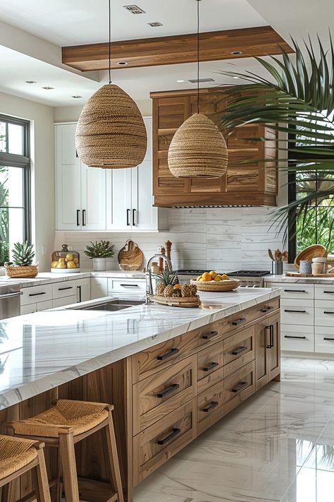 Beachy Kitchen Pendant Lights, Coastal Kitchen Ideas, Modern Coastal Kitchen, Dreamy Kitchens, Kitchen Colours, Coastal Kitchen Design, Coastal Kitchen Decor, Beach Kitchens, Beach House Kitchens