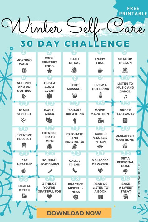 Winter Challenge Ideas, Winter Self Care Challenge, 30 Day Challenge Ideas Fun, Christmas Self Care, Types Of Self Care, Winter Self Care, Winter Challenge, Self Care Challenge, Dark Days