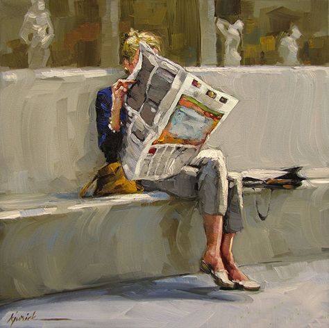 Karin Jurick, Reading A Newspaper, Figurative Kunst, Galleria D'arte, Bo Bartlett, Reading Art, Art Et Illustration, Art And Illustration, Original Fine Art