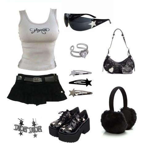 Black Mini Skirt Outfit Y2k Grunge, Expensive Y2k Outfits, Mini Shirt Outfit Y2k, Black Mini Skirt Outfit Y2k, Y2k Micro Skirt Outfit, Mini Skirt Outfit Y2k Grunge, Y2k Miniskirt Outfits, Y2k Rock Outfits, Y2k Outfits Street Styles Skirts