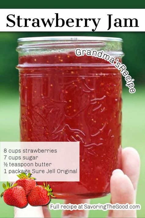 Homemade Strawberry Jam Canning, Surejell Strawberry Jam Recipe, Strawberry Jam Made With Jello, How To Can Strawberries, How To Can Jelly, Sure Gel Strawberry Jam, Strawberry Jam Recipe Canning With Pectin, Canning Strawberry Jam With Pectin, Cooked Strawberry Jam