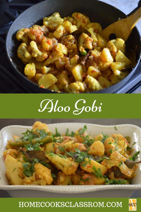 Learn how to make Aloo gobi, a simple Indian vegetarian dish, right in your own kitchen!  https://homecooksclassroom.com/aloo-gobi/ Indian Slow Cooker, Indian Vegetarian Dishes, Indian Cookbook, Aloo Gobi, Fried Fish Recipes, Vegetarian Indian, Curry Dishes, India Food, Indian Street Food