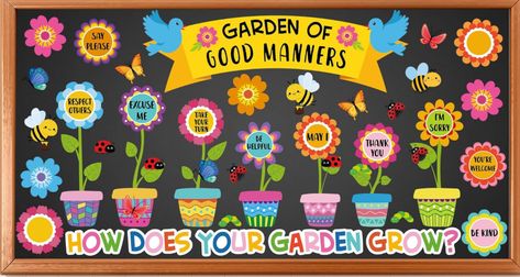 Board Display Ideas Classroom, Manners Chart, Floral Classroom, Garden Theme Classroom, Color Activities For Toddlers, Baby Chanel, Inspirational Classroom Posters, Preschool Garden, Classroom Charts