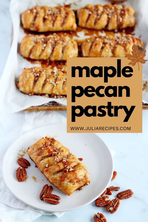 MAPLE PECAN PLAITS PASTRY - Julia Recipes Maple And Pecan Plait Recipe, Maple Pecan Pastry, Maple Pecan Danish Pastries, Maple Danish Recipe, Pecan Pie Pastry, Maple Pecan Plait, Pecan Danish, Pecan Pastries, Maple Danish