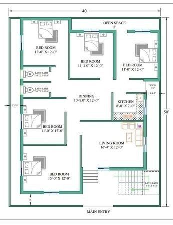 House Plan Ideas, House Plan Design, 4 Bedroom House Designs, 30x40 House Plans, House Plans With Photos, Bungalow Floor Plans, Indian House Plans, Little House Plans, Affordable House Plans