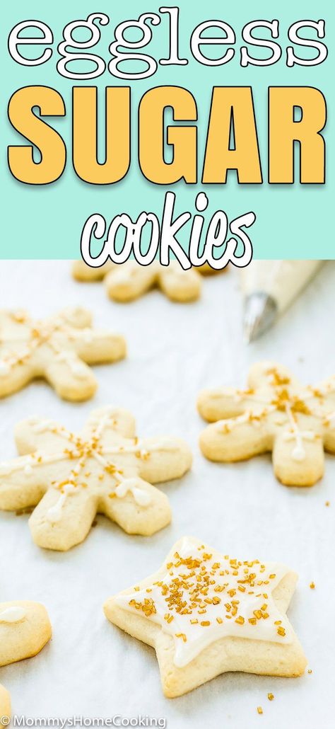 Sugar Cookie Eggless, Eggless Holiday Cookies, Egg Free Cutout Cookies, Egg Free Cutout Sugar Cookies, Eggless Christmas Cookies Recipes, Eggless Sugar Cookies Cut Outs, Sugar Cookie Without Egg, Christmas Cookies No Eggs, Eggless Biscuit Recipe