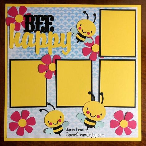 Pause Dream Enjoy: Bee Happy Scrapbook Layout Smile Scrapbook Layouts, Kid Scrapbook Ideas, Scrap Book Ideas For Kids, Scrapbook Ideas Simple Diy, Scrapbook Design Ideas Projects, Kids Scrapbook Ideas, Scrapbook Ideas For Kids, Cricut Scrapbooking Layouts, Baby Scrapbook Ideas