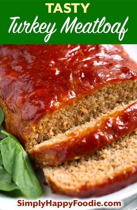 This Tasty Turkey Meatloaf is very flavorful and juicy. The best turkey meatloaf recipe I've eaten! Easy to make and the family will love it! simplyhappyfoodie.com #meatloaf #turkeymeatloaf #bestmeatloaf Hamburger Meatloaf, Quick Easy Meatloaf Recipe, Simple Meatloaf, Southern Meatloaf, Ground Beef Meatloaf, Beef Meatloaf Recipes, Easy Meatloaf Recipe, Meatloaf Mix, Bbq Meatloaf