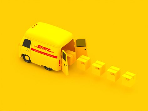 Animation for DHL by Alexey Sever | Dribbble | Dribbble Truck Graphic Design, Truck Animation, Delivery Animation, Delivery Design, Box Animation, C4d Animation, 3d Motion, 3d Motion Graphics, Motion Graphic