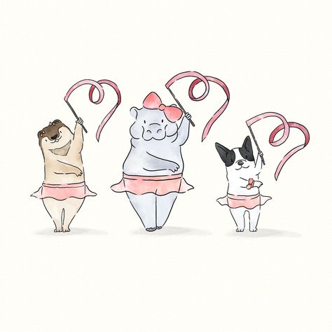 Animal Ballerina, Ballerina Elephant, Dance Merch, Ballerina Animals, Otter Drawing, Dog Logos, Ballerina Illustration, Ballet Illustration, Dancing Drawing