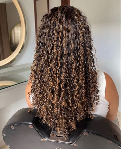 Brown Highlights In Curly Hair, Carmel Curly Highlights, Hair Highlights For Dark Hair Curly, Balayage Highlights Curly Hair, Honey Brown Hair Curly Highlights, Highlits Curly Hair, Balayage Hair Curly Hair, Black Hair Highlights Curly, Black Hair Balayage Curly