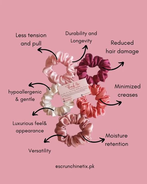 Upgrade your hair game with silk scrunchies! Say goodbye to hair breakage and hello to luxurious, gentle hold. Make the switch today for healthier, happier hair! 💁‍♀️ 🖇️ In bio to shop or DM us to place order right away 🩷 #silkscrunchie #silkscrunchiepakistan #silkscrunchies Scrunchies Small Business, Scrunchie Branding, Scrunchie Business Packaging, Scrunchies Photography Ideas, Scrunchie Packaging Ideas, Flea Market Poster Design, Scrunchies Packaging Ideas, Scrunchie Packaging, Selling Scrunchies