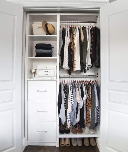 After: Stylishly Sorted | Whether you just moved into a new home with big, empty closets or you’re battling a closet that’s been cluttered for years, these three closet overhauls by ultra-organized (and super-stylish) bloggers are full of smart tidying tips. Flip through these inspiring before-and-after photos, then shop the sources. Your dream closet awaits. Tidying Tips, Diy Kast, Master Closet Organization, Closet Small Bedroom, Organized Closet, Tiny Closet, Organizer Ideas, Closet Renovation, Closet Layout