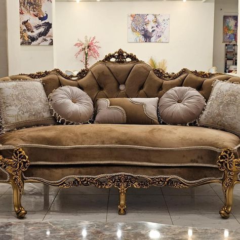 PRINCE Living Room Set A Royal Style Handmade Living Room Living Set includes 2 Sofas, 2 arm chairs, Chaise Lounge and center table with marble. Made of premium quality solid wood 💪 Premium Golden leaf finish With high quality Fabric upholstery Durable construction and elegant look. ✨💥✨💥✨💥✨✨💥✨💥 Order today and enjoy free delivery https://www.sphinxfurniture.com/.../prince-living-room-set ******************************************** Enjoy Free Delivery to most states during this month 🚚 We ... Golden Sofa, Golden Sofas, 2 Sofas, Table With Marble, Living Room Design Inspiration, Golden Leaf, Living Room Set, Royal Style, Arm Chairs