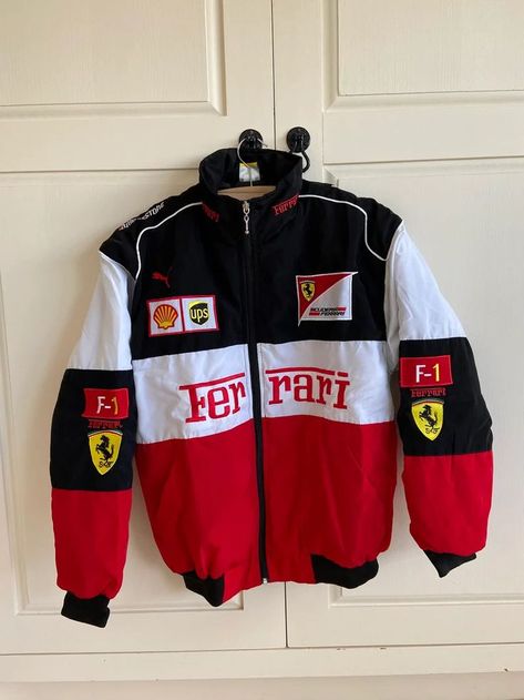 Ferrari Racing Jacket, Porsche Jacket, Ferrari Vintage, Black Store, Vintage Racing Jacket, Ferrari Jacket, Red Ferrari, Nascar Jacket, Racing Jackets