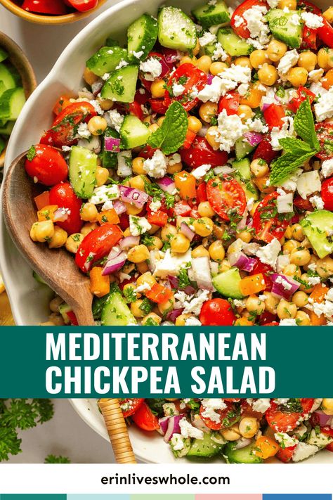 Fill up on this healthy Mediterranean Chickpea Salad for a nutrient-dense and complete meal. The dish includes a homemade olive oil dressing for extra flavor! Ready in under 15 minutes. Healthy Chickpea Salads, Homemade Olive Oil, 2023 Meals, Mediterranean Salad Recipe, Fall Challenge, Mediterranean Chickpea, Mediterranean Chickpea Salad, Olive Oil Dressing, Oil Dressing