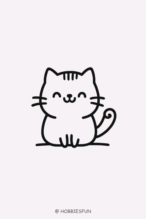 Drawing Topics, Cat Kitten Sketch Simple, Cute Simple Animal Drawings Doodles, Kawaii Cat Drawing Easy, Ideas For Drawing Aesthetic, Cute Cat Doodles Easy, Mini Cat Drawing, Easy Cat Drawing Simple, Simple Kawaii Drawings, Simple Cat Doodles