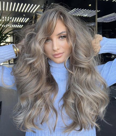 Ice Brunette Hair, Cold Ash Blonde Hair, Grey Brown Blonde Hair, Darkest Blonde Hair, Dark Platinum Hair, Ash Brown With Ash Blonde Highlights, Ash Blonde Hair With Money Piece, Dark Cool Blonde Hair, Fall Ash Blonde Hair