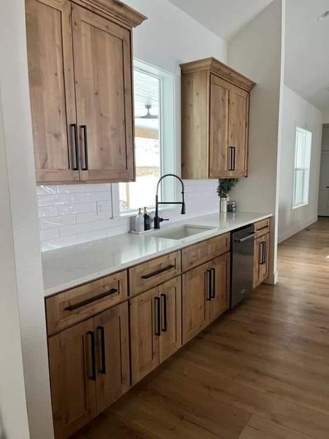 Modular Home Kitchen Ideas, Kitchen With Brick Accents, Remodeled Ranch Style Homes Interior, House Fixer Upper Ideas, House Remodel Before And After, Diy Home Renovations On A Budget, Rustic White Kitchen Cabinets, New Kitchen Trends For 2024, Trailer Remodel Doublewide