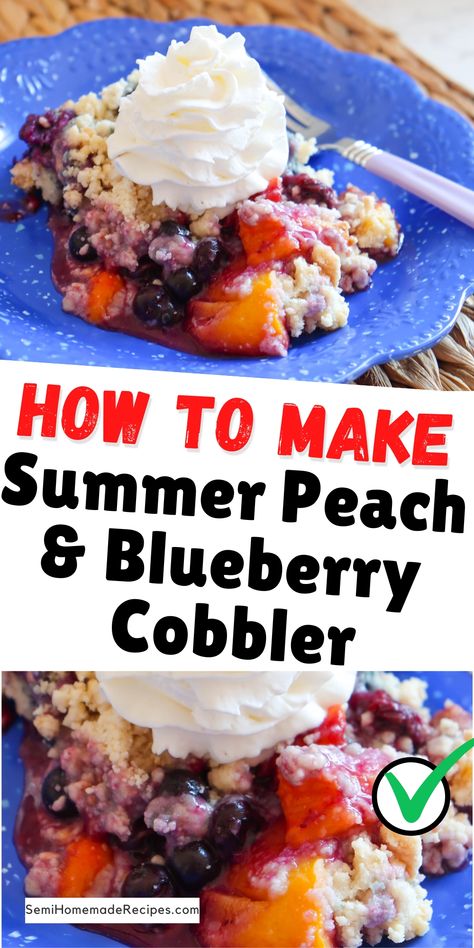 Peach Blueberry Cobbler, Blueberry Cobbler Recipe, Blueberry Cobbler Recipes, Southern Recipes Desserts, Cake Mix Ingredients, Peach Blueberry, Comfort Desserts, Southern Desserts, Blueberry Cobbler