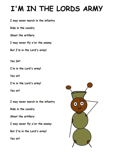 Im in the lords army lyrics #Army The Lords Army, Kids Church Songs, Children's Church Songs, Bible Songs For Kids, Sunday School Songs, Christian Preschool, Church Songs, Kindergarten Songs, Classroom Songs