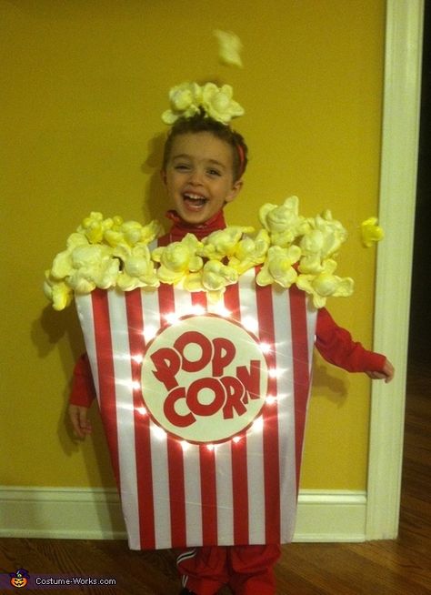 Popcorn - 2012 Halloween Costume Contest Popcorn Costume Diy, Popcorn Halloween Costume, Do It Yourself Costumes, Popcorn Halloween, Homemade Costumes For Kids, Popcorn Costume, Creative Halloween Costumes Diy, Diy Popcorn, Halloween Popcorn