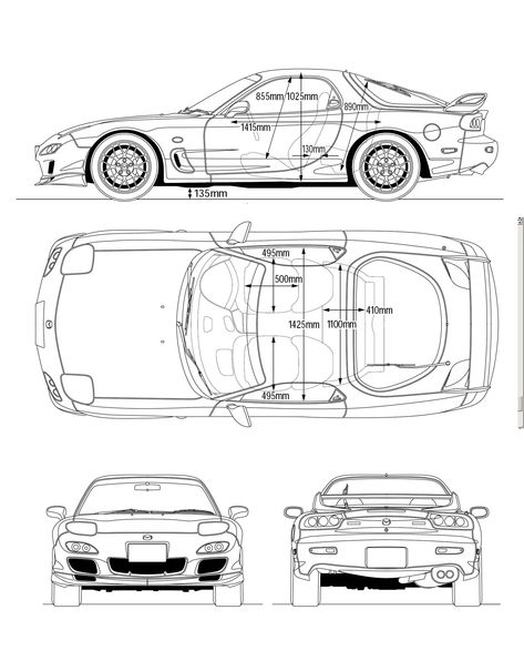 Mazda RX-7 FD blueprint Subcompact Cars, Mid Size Car, Mazda Rx 7, Lamborghini Miura, Cool Car Drawings, Automotive Artwork, Ferrari Laferrari, Car Design Sketch, Street Racing Cars