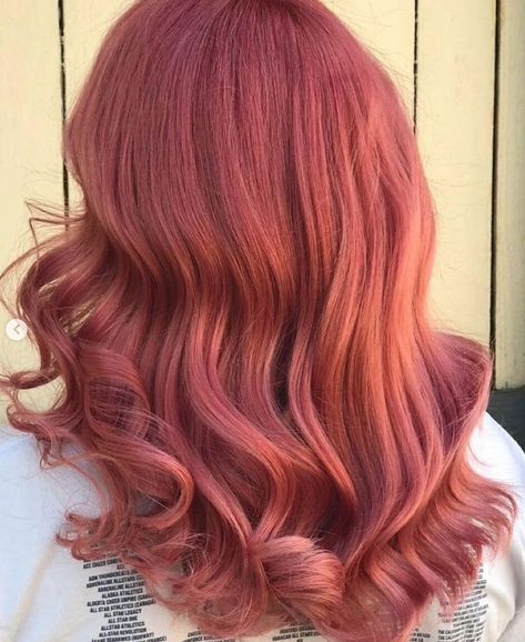 Blush Red Hair, Pastel Red Hair Color, Peachy Coral Hair, Cooper Pink Hair, Burnt Peach Hair, Orangey Pink Hair, Ginger To Pink Hair, Rose Peach Hair, Pinky Orange Hair