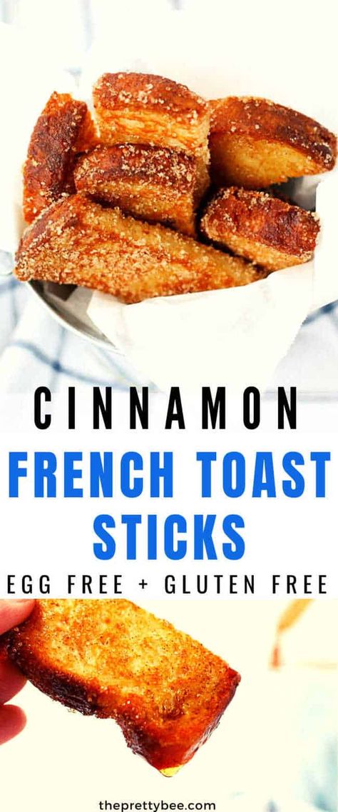 Warm, sugary, gluten free French toast sticks are the perfect kid-friendly breakfast! This delicious recipe is gluten free, vegan, and free of the top allergens! Gluten Free For Picky Eaters, Gf Df Breakfast Meal Prep, Top Allergen Free Recipes, Gluten Free Dairy Free Egg Free Breakfast, Dairy Free Overnight French Toast, Non Dairy Breakfast Ideas, Gluten Free French Toast Bake, Gluten Free French Toast Sticks, Non Dairy French Toast