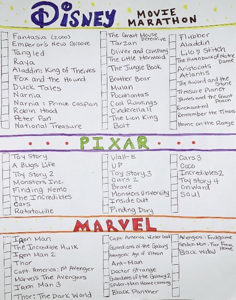 Disney Pixar Marvel Movie List, Disney Film Checklist, Disney Checklist Movie, Old Disney Movies List, Movies To Watch Disney Plus, Underrated Disney Movies, Things To Watch On Disney Plus, Disney Movie List In Order, Disney Movies List In Order