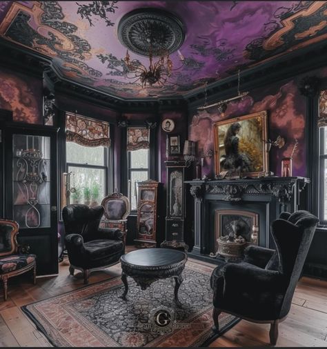 Southern Gothic Decor Interior Design, Universe Decor, Eclectic Townhouse, Alternative Interior, Nyc Room, Unusual Decor, Victorian Gothic Decor, Gothic Living Room, Electric Colors