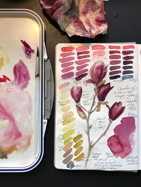 Flower In Watercolor, Flower Sketchbook Pages, Art Gcse Watercolour, Flower Study Painting, Gcse Art Flowers Sketchbook, Flower Artists Gcse, Colour Theory Sketchbook Page, Art Studies Sketchbook, Watercolour Studies