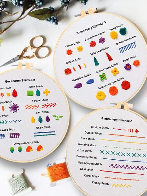 3set Random Hand Embroidery Material Kit | SHEIN USA Colorful Embroidery Patterns, How To Embroider By Hand, Embroidery Ideas For Beginners, Embroidery Patterns Easy, Embroidery For Kids, Feather Stitch, Hama Bead, Basic Embroidery Stitches, Embroidery Tutorial