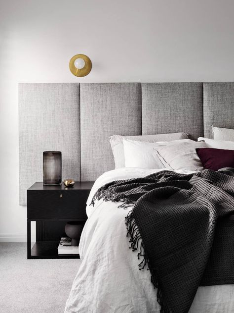 Leo Bedside Tables - Grazia and Co Bed Styling Grey Headboard, Bedside Styling, High Bedside Table, Dark Bedrooms, Port Melbourne, Styling Essentials, Leather Drawer Pulls, Grey Bed, White Marble Floor