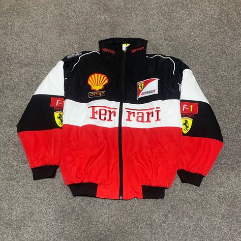 This is a embroidery print amazing jacket for Ferrari fans and formula 1 fans. Easy to style and rock. Perfect for almost any outfit and will keep you warm and comfy. Ferrari Racing Jacket, F1 Jacket, Vintage Ferrari, Ferrari Jacket, Ferrari Racing, Embroidery Print, Embroidery Vintage, Racing Jacket, Ferrari F1