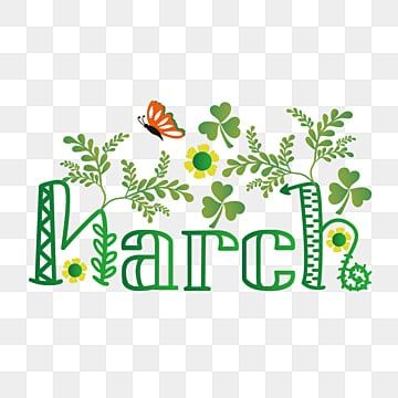 March Illustration Month, March Font, March Clipart, Month Themes, Leaf Font, March Bullet Journal, Green Cartoon, Clover Svg, Leaf Vector