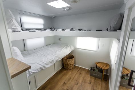 Trailer Renovation Before and After | POPSUGAR Home Onsite Caravan Renovation, Alternative House, Popup Camper Remodel, Trailer Renovation, Caravan Makeover, Caravan Renovation, Van Conversion Interior, Diy Camper Remodel, Home On Wheels