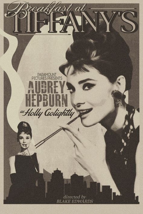 1950s Film Posters, Audrey Hepburn Vintage Poster, 1950 Movie Posters, Audrey Hepburn Aesthetic Poster, 60s Film Posters, Old Movie Posters Classic Hollywood, Film Noir Posters Vintage Movies, Breakfast At Tiffany's Movie Poster, Breakfast At Tiffany's Audrey Hepburn