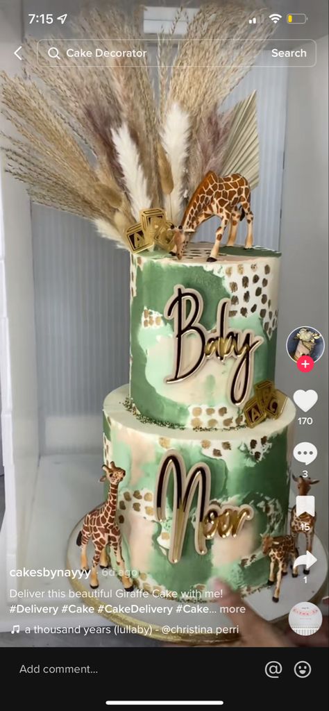 Giraffe Baby Shower Ideas, Giraffe Baby Shower Centerpieces, Safari Baby Shower Boy Dessert Tables, Giraffe Themed Baby Shower Ideas, Safari Baby Shower Boy Cake, Jungle Theme Baby Shower Cake, Safari Centerpieces Baby Shower Ideas, Safari Baby Shower Centerpieces, Boho Safari Baby Shower Ideas