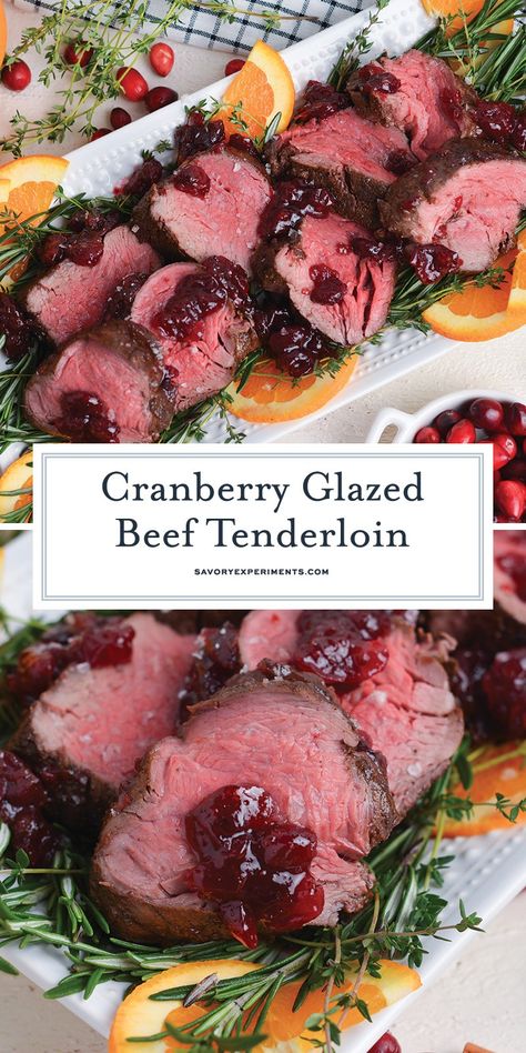 #ad We are thrilled to partner with @beefordinner this holiday season to bring an easy Cranberry Glazed Beef Tenderloin. This is the perfect celebratory entree, coming together in a snap combining fall spices with sweet-tart fresh cranberry glaze. #farmersandbeefranchers Beef Tenderloin Balsamic Glaze, Thanksgiving Beef Tenderloin, Cranberry Balsamic Ribeye Roast, Cranberry Beef Roast, Cranberry Glaze Recipe, Thanksgiving Beef Recipes, Beef Tenderloin Recipes Oven, Christmas Beef Tenderloin, Cranberry Pork Tenderloin