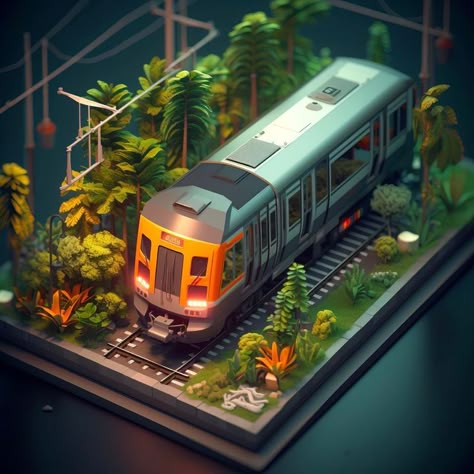 Train 🚊 in jungle 🌳. #3DModeling #DigitalDesign #CGIcreations #VirtualRealityArt #3DVisualization #ComputerGraphics Isometric Art 3d, 3d Modeling Aesthetic, Diorama Aesthetic, Blender Ideas 3d, 3d Art Blender, Railway Wallpaper, Stylized Diorama, Blender 3d Art, 3d Modeling Ideas