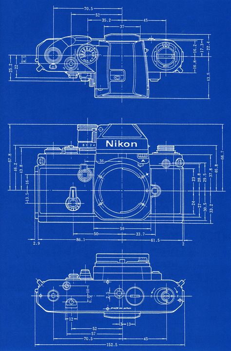 Blueprint Design, 3d Tiskárna, Fotocamere Vintage, Nikon F2, Blueprint Drawing, Blueprint Art, Technical Illustration, Nikon Camera, Classic Camera