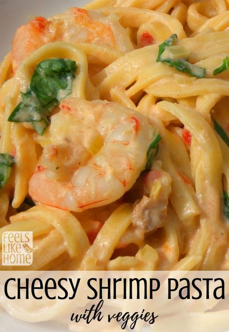 Cheesy Shrimp Pasta, Noodles And Mushrooms, Shrimp Pasta Bake, Noodles And Cheese, Shrimp Casserole Recipes, Recipes With Velveeta Cheese, Shrimp And Sausage Pasta, Cheesy Shrimp, Velveeta Recipes