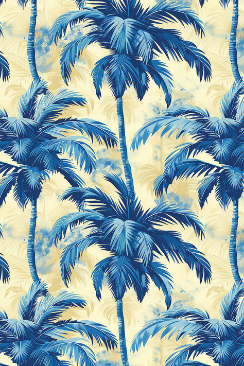 Palm Tree Fabric, Blue Palm Trees, Bright Yellow Background, Coconut Leaves, Hawaiian Pattern, Leaf Background, Redbubble Products, Coconut Tree, Tropical Pattern