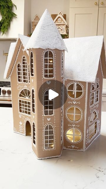 Gingerbread House Out Of Cardboard, Amanda Escoe, House Out Of Cardboard, Gingerbread House Template Printable, Cardboard Gingerbread House, Ginger Bread House Diy, Gingerbread House Template, Cardboard Play, Make A Gingerbread House