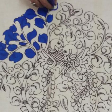 Kalamkari Flower Motifs, Kalamkari Outline Designs, Kalamkari Peacock Designs Motifs, Kalamkari Flower Designs, Kalamkari Designs Sketches, Kalamkari Motifs Design, Kalamkari Peacock Designs, Kalamkari Painting Design, Kalamkari Motifs