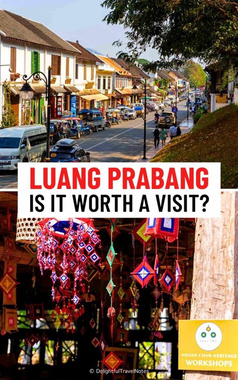 a collage of places in Luang Prabang, Laos Kuang Si Falls, Asia City, Luang Prabang, Family Destinations, Unesco World Heritage Site, Unesco World Heritage, Travel Bucket List, Heritage Site, Travel With Kids