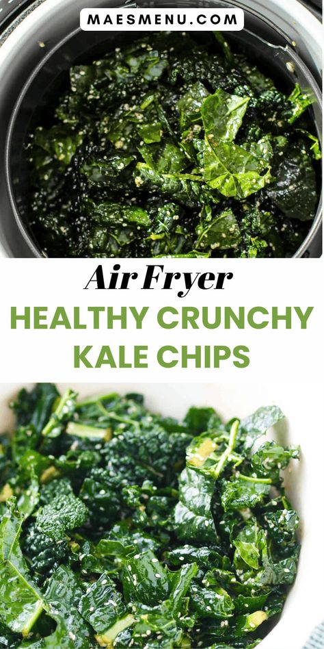 Dive into healthy snacking with my Air Fryer Kale Chips! These healthy kale chips are quick and easy to make and a great healthy alternative to traditional snacks. With a delightful crispy texture and full of flavor, they're also gluten-free, low carb, keto and packed with nutrients. Get my kale chip recipe here and enjoy a healthy, crispy snack without the guilt! #healthysnack #healthyrecipes Air Fryer Kale, Healthy Kale Chips, Kale Chip, Fried Kale, Chip Recipe, Kale Chip Recipes, Healthy Snacking, Air Fryer Healthy, Kale Chips